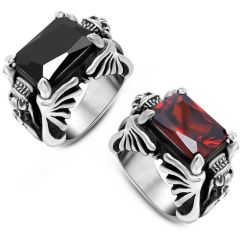 **COI Titanium Ring With Black Onyx/Created Red Ruby-8743