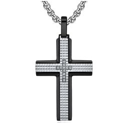 **COI Titanium Black/Blue/Gold Tone Silver Cross Pendant With Cubic Zirconia-8781