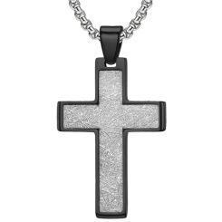 **COI Titanium Black/Blue/Gold Tone Cross Pendant With Meteorite-8782