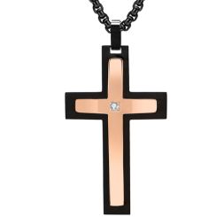 **COI Titanium Black Gold Tone/Rose/Silver Cross Pendant With Cubic Zirconia-8783