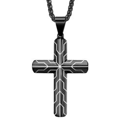 **COI Titanium Black/Blue Silver Cross Pendant-8791