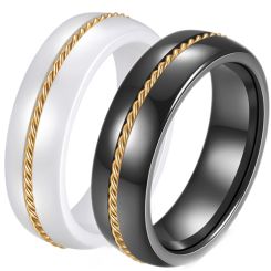 **COI Black/White Ceramic Ring With Titanium Gold Tone Wire-8793