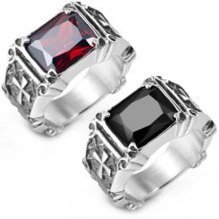 **COI Titanium Cross Ring With Created Red Ruby/Black Onyx-8802