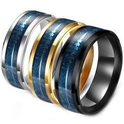 **COI Titanium Black/Gold Tone/Silver Beveled Edges Ring With Blue Meteorite and Arrows-8816