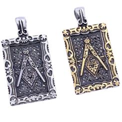 **COI Titanium Black Silver/Black Gold Tone Silver Freemason Masonic Pendant With Cubic Zirconia-8824
