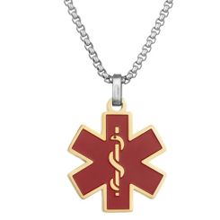 **COI Titanium Gold Tone Red Medical Alert Pendant-8834