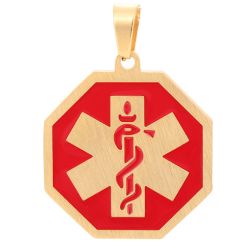 **COI Titanium Gold Tone/Silver Red Medical Alert Pendant-8835