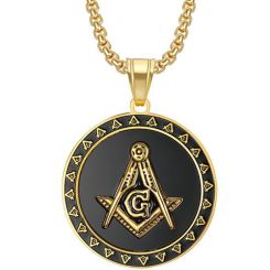 **COI Titanium Black Gold Tone/Silver Masonic Freemason Pendant-8837