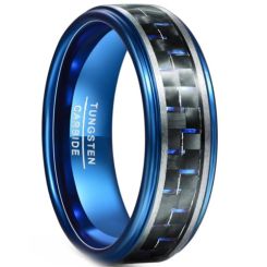**COI Tungsten Carbide Blue Silver Step Edges Ring With Carbon Fiber-8857
