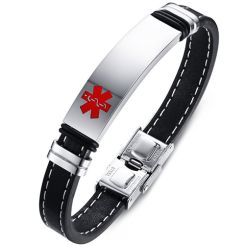 COI Titanium Medical Alert Rubber Bracelet With Steel Clasp(Length: 8.27 inches)-8859