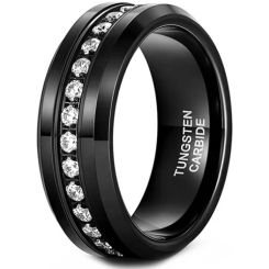 **COI Black Tungsten Carbide Beveled Edges Ring With Cubic Zirconia-8862