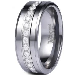 **COI Tungsten Carbide Beveled Edges Ring With Cubic Zirconia-8864