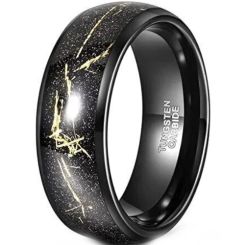 **COI Black Tungsten Carbide Meteorite & 18K Gold Foil Dome Court Ring-8865