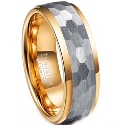 **COI Tungsten Carbide Gold Tone Silver Hammered Ring-8869