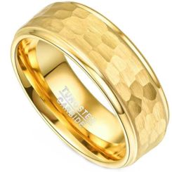**COI Gold Tone Tungsten Carbide Hammered Step Edges Ring-8881