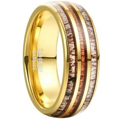 **COI Gold Tone Tungsten Carbide Deer Antler & Wood Dome Court Ring-8884