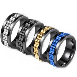 **COI Black Titanium Black/Gold Tone/Blue/Silver Gears Ring-8894AA