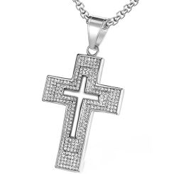 **COI Titanium Gold Tone/Silver Cross Pendant With Cubic Zirconia-8898AA