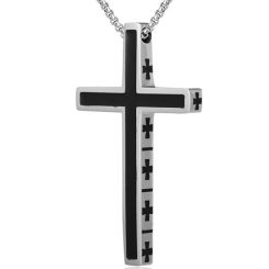 **COI Titanium Black Silver Cross Pendant-8918AA