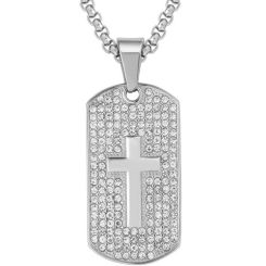 **COI Titanium Cross Dog Tag Pendant With Cubic Zirconia-8921AA