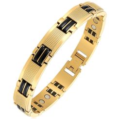 **COI Titanium Black Gold Tone Bracelet With Steel Clasp(Length: 8.66 inches)-8960AA
