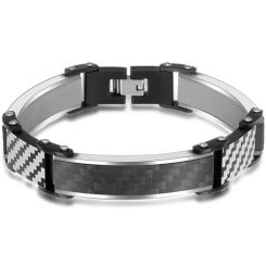 **COI Titanium Black Blue/Silver Checkered Flag & Carbon Fiber Bracelet With Steel Clasp(Length: 8.26 inches)-8994AA
