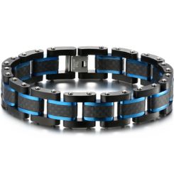 **COI Titanium Black Blue/Rose/Silver Carbon Fiber Bracelet With Steel Clasp(Length: 8.46 inches)-8996AA
