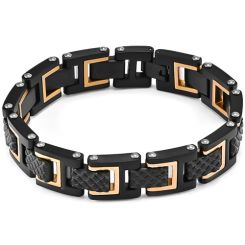COI Titanium Black Rose/Silver Checkered Flag Bracelet With Steel Clasp(Length: 8.66 inches)-8998AA