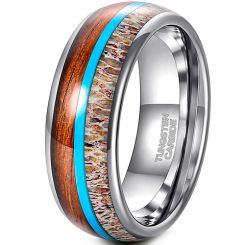 **COI Tungsten Carbide Deer Antler Turquoise & Wood Dome Court Ring-9028AA