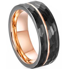 **COI Tungsten Carbide Black Rose Hammered Offset Groove Ring-9029AA