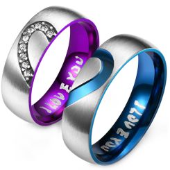 **COI Titanium Blue/Purple Silver I love You Dome Court Ring-9032AA