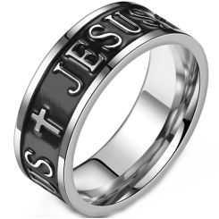 **COI Titanium Black Silver Jesus & Cross Ring-9040AA