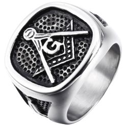 **COI Titanium Black Silver Masonic Freemason Ring-9091AA