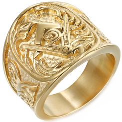 **COI Gold Tone Titanium Masonic Freemason Ring-9101AA