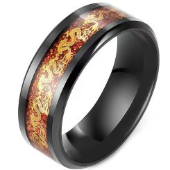 **COI Black Titanium Gold Tone Dragon Meteorite Beveled Edges Ring-9128AA