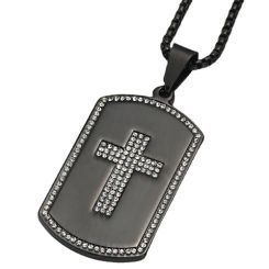 COI Titanium Black/Gold Tone/Silver Dog Tag Cross Pendant With Cubic Zirconia-9130AA