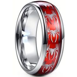 **COI Titanium Red Silver Spider Beveled Edges Ring-9145AA
