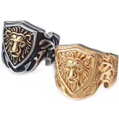 **COI Titanium Gold Tone Black/Gold Tone Lion Head Ring-9147AA