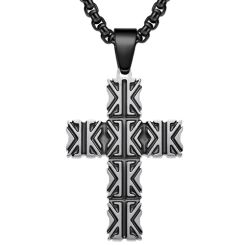 COI Titanium Silver Black/Gold Tone/Silver Cross Grooves Pendant-9151AA