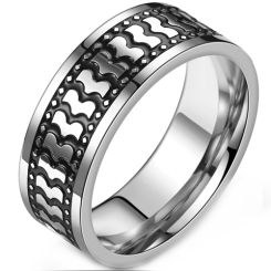 **COI Titanium Black Silver Pipe Cut Flat Ring-9160AA