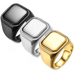 **COI Titanium Black/Gold Tone/Silver Signet Ring-9173AA