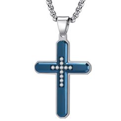 **COI Titanium Blue Silver Cross Pendant-9182AA