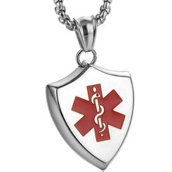 **COI Titanium Gold Tone/Silver Red Medical Alert Pendant-9187AA