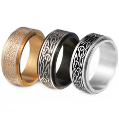 **COI Titanium Black/Gold Tone/Silver Celtic Step Edges Ring-9201AA