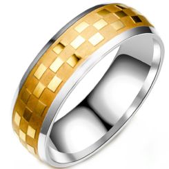 **COI Titanium Gold Tone Silver/Silver Checkered Flag Beveled Edges Ring-9203AA