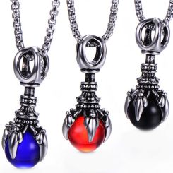 **COI Titanium Black Silver Pendant With Black Onyx/Created Red Ruby/Blue Sapphire-9207AA