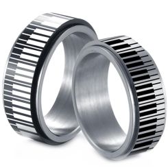 **COI Titanium Black Silver Piano Step Edges Ring-9217AA