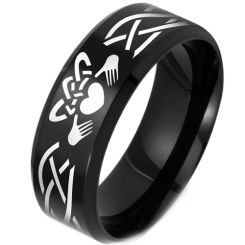 **COI Titanium Black/Blue/Silver Mo Anam Cara Celtic Beveled Edges Ring-9218AA