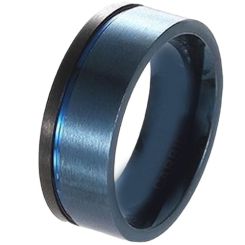 **COI Titanium Black Blue Offset Groove Pipe Cut Flat Ring-9228AA