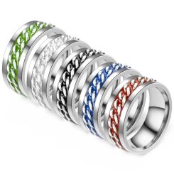 **COI Titanium Black/White/Blue/Green/Red Silver Keychain Link Ring-9232AA